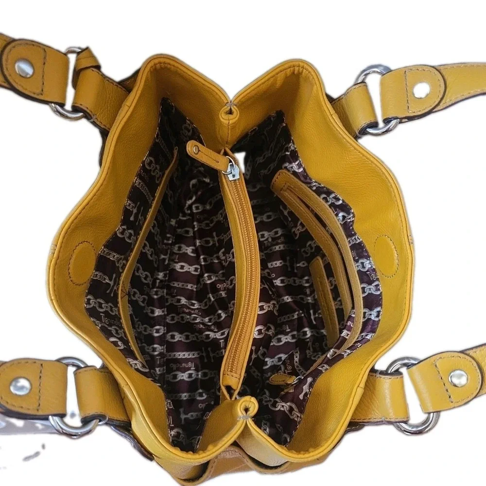 NWOT Tignanello Perfect 10 Mustard Yellow Pebbled Leather Retro Shoulder Bag